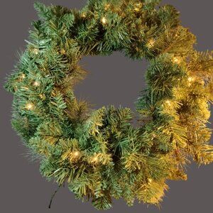 Pre Lit Artificial Green Pine Christmas Wreath With Clear Lights 20in  Diameter